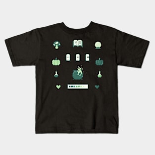 Pixel Art Witch Set Green Kids T-Shirt